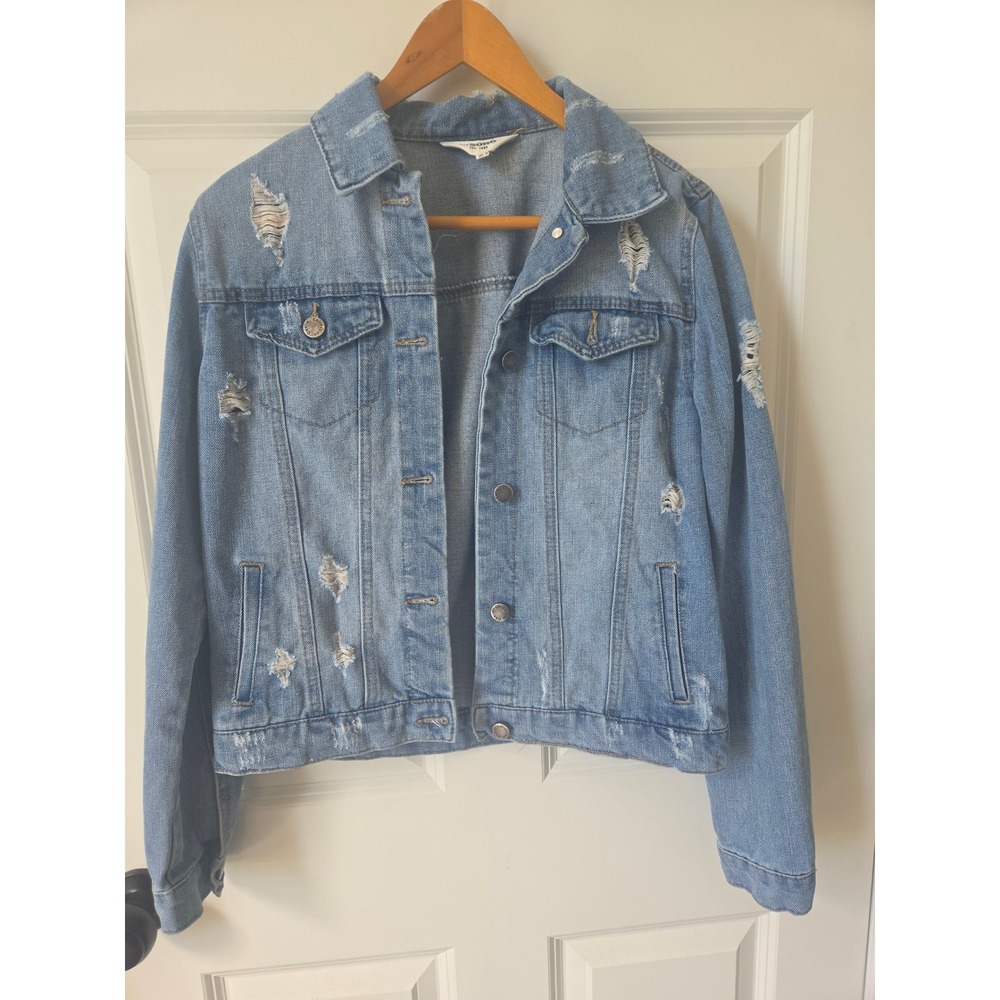 CiSono Distressed Denim Jacket Med Wash Ripped Trucker Jean Small Country Fall